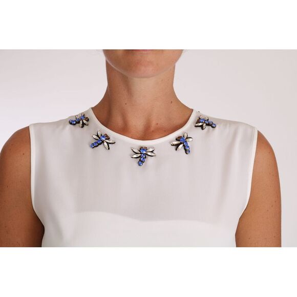 Dolce & Gabbana Dolce Gabbana Sleeveless Embellished Top Women White Tops & - Picture 2 of 5